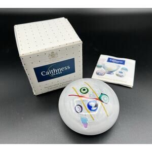 Caithness Art Glass Noughts and Crosses Millefiori Paperweight White Scotland